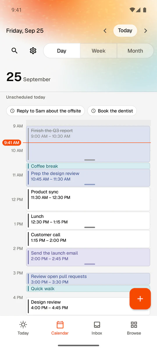 Dayplan’s day calendar on Android