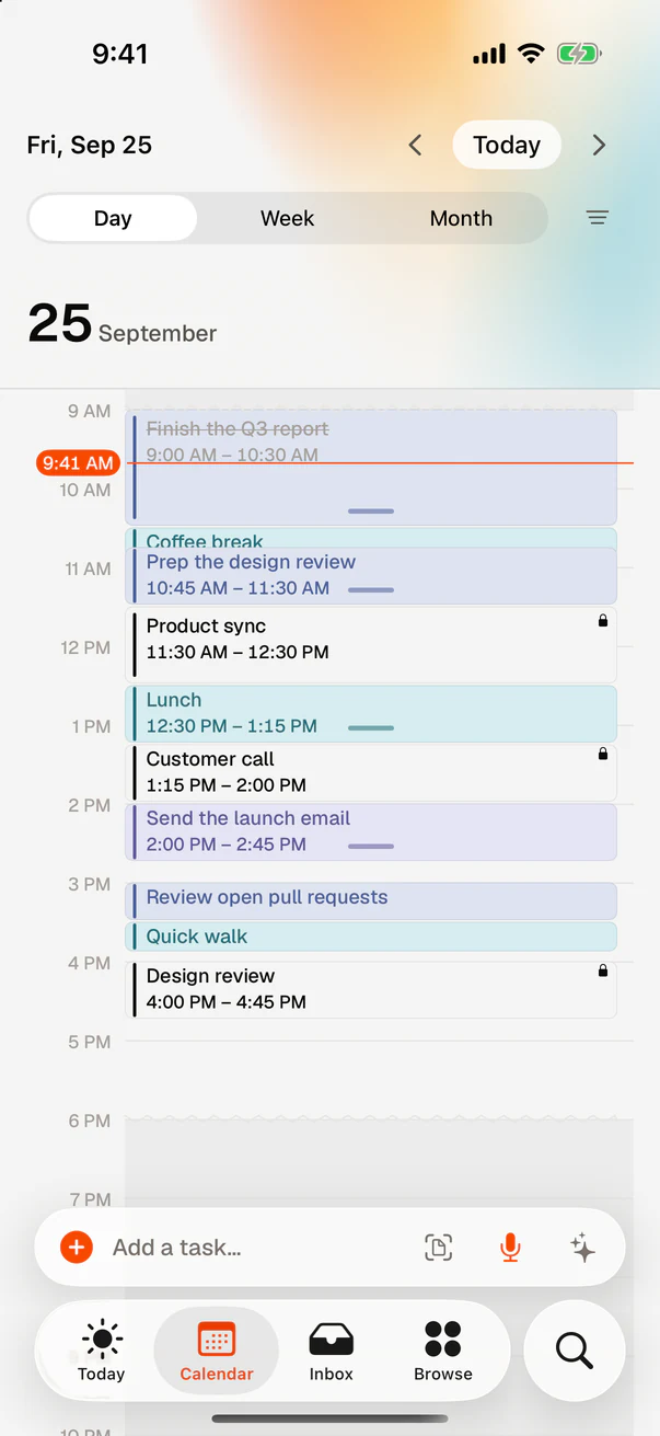 Dayplan’s day calendar on iPhone
